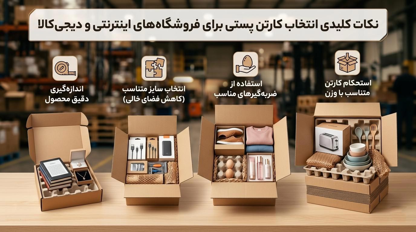 نکات کلیدی انتخاب کارتن پستی برای فروشگاه‌های اینترنتی و دیجی‌کالا + سایزها